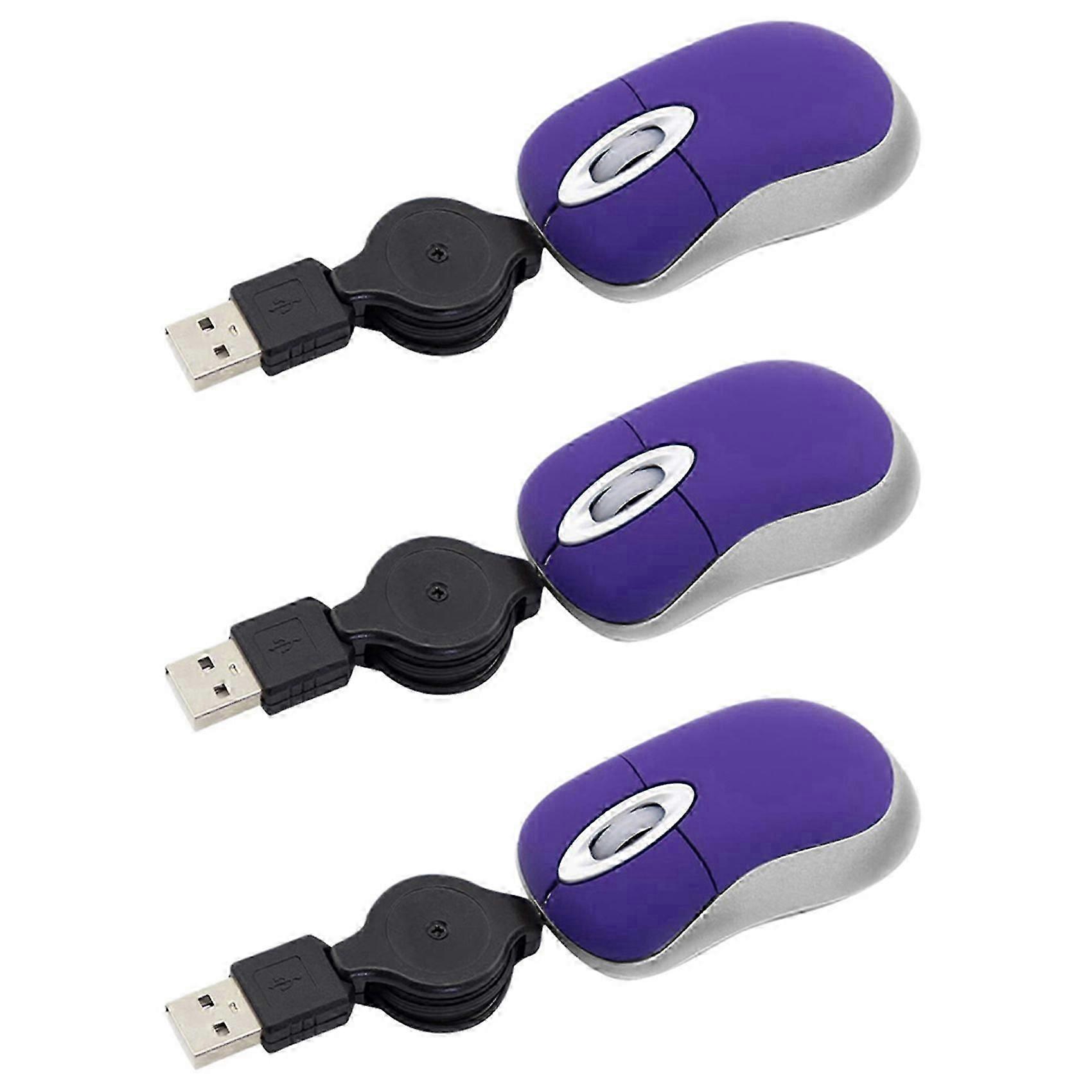 3X Mini USB Wired Mouse Retractable Tiny Small Mouse 1600 DPI Optical Compact Travel Mice