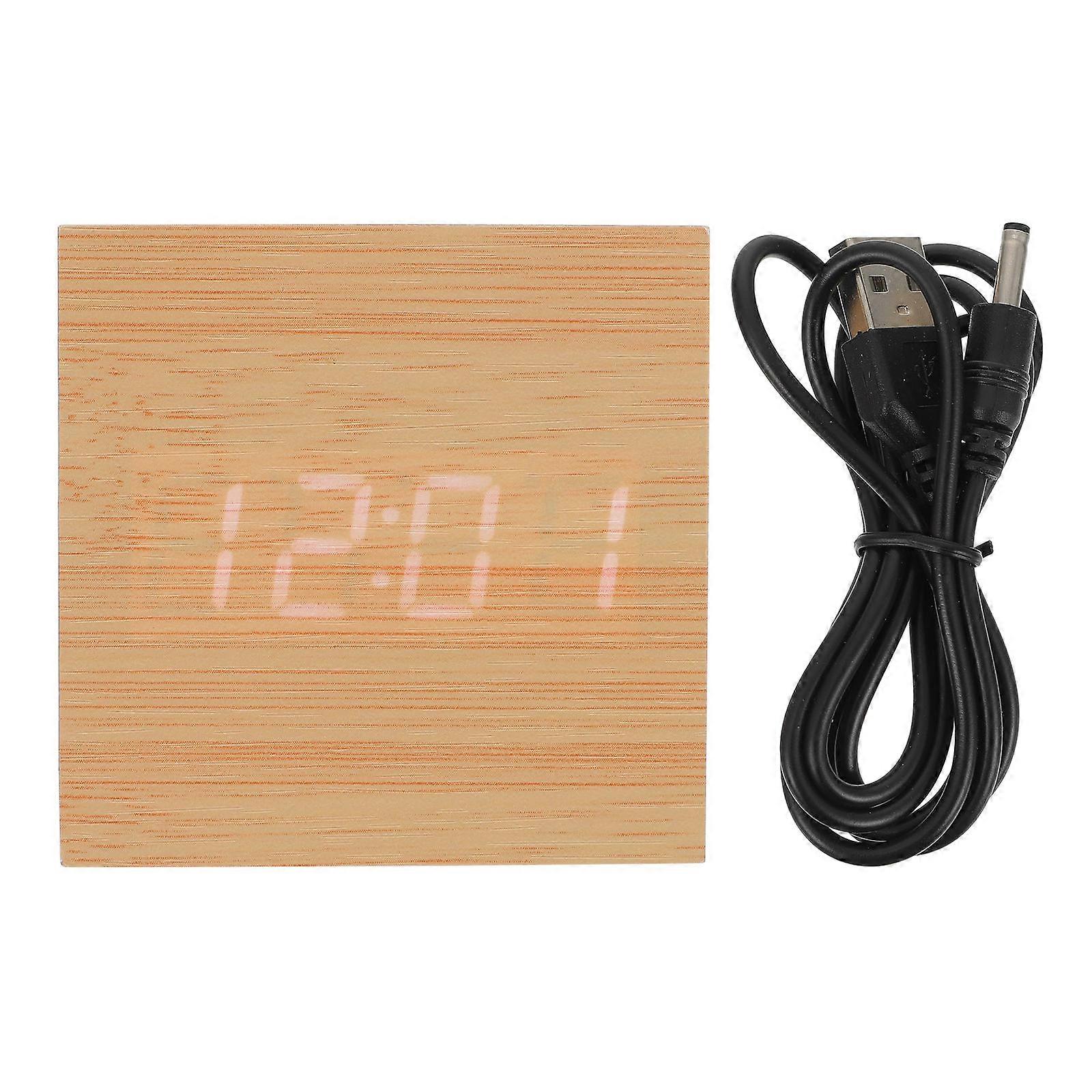 Square Alarm Clock Electronic with Temperature Display Function 1Pcs Wooden Clock