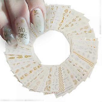 Nagelaufkleber Gold und Silber gemischtes Muster Metall Nagelaufkleber Tier Schmetterling Spitze Mond Sterne Kunst Design Nagelzubehör Nageldekoration