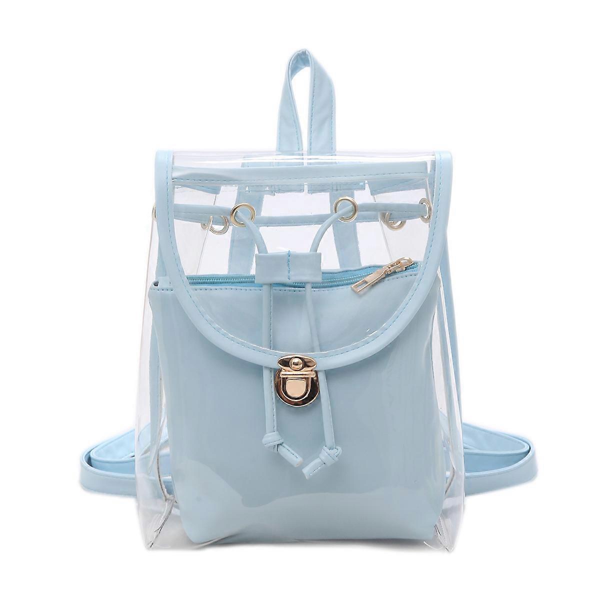 Transparent Backpack Double Layer Handbag for Storage Use Clear Blue