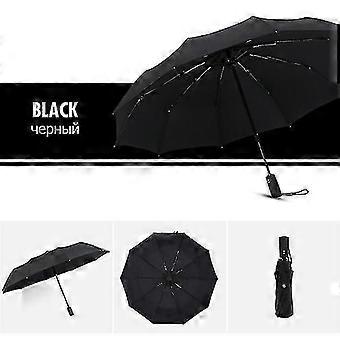 10Ribs Windproof Double Automatic Folding Umbrella - Stylish, Compact & Durable for All Weather - Black
