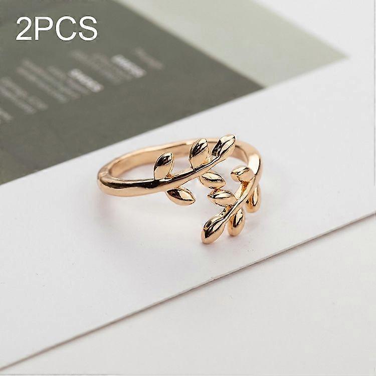 2 PCS Tolive Tree Branch Leaves Adjustable Open Ring
