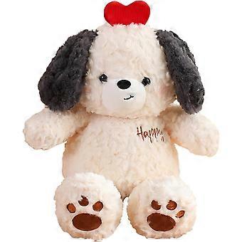 1  PCS   Loving Dog Stuffed Animals with Red Heart Soft Cute Puppy Plush Toys for Sweet Valentine's Day Gifts for Kids Girlfriend Off White 30  CM.