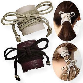 2stk læder hårbånd / læder hårindpakning / læder hestehaler holderviking hår tilbehør handsker wrap manchetter kvinder tykt hår fletning holder wraps motorcy