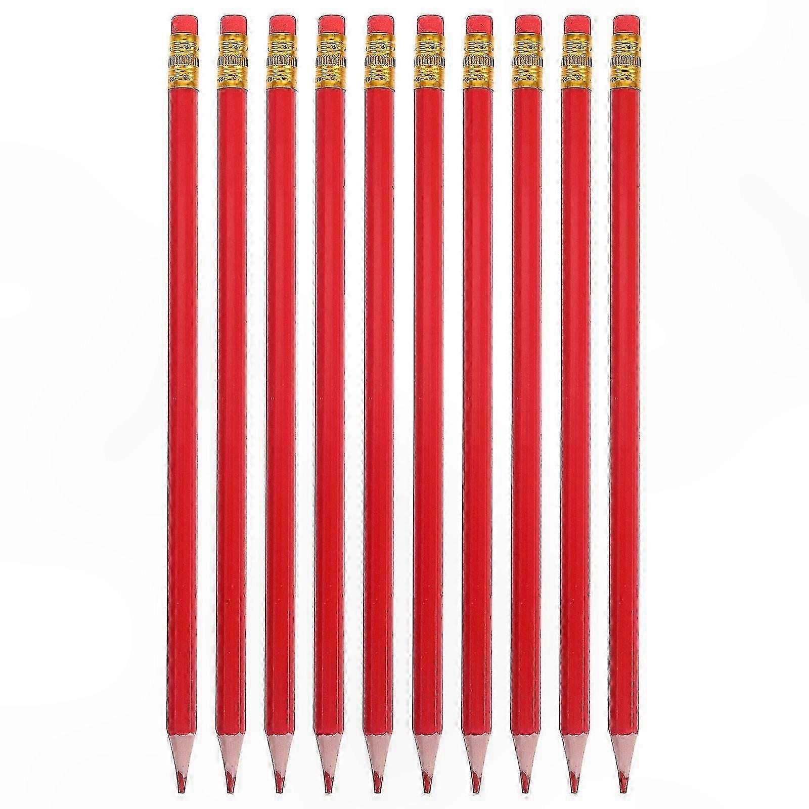 12 Pack Pre-Sharpened Red Erasable Pencils Drafting, Map Coloring, Correction and Testing with Built-In Erasers