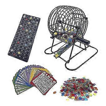Deluxe-bingopelisetti, jossa 6 tuuman bingohäkki, bingopelilauta, 75 värillistä palloa, 50 bingokorttia ja DB