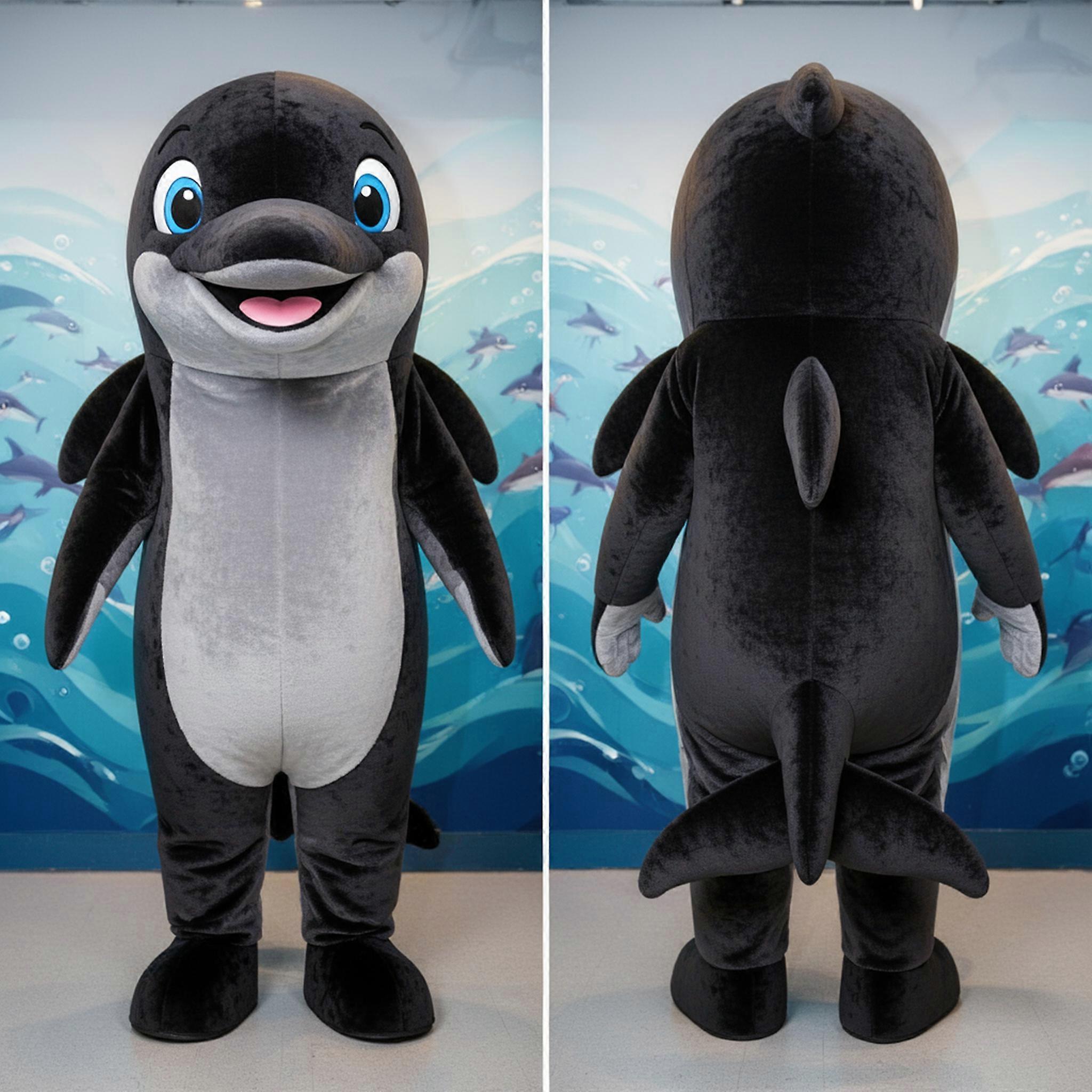 MASTICOT Jet Black Cartoon Dolphin Mascot