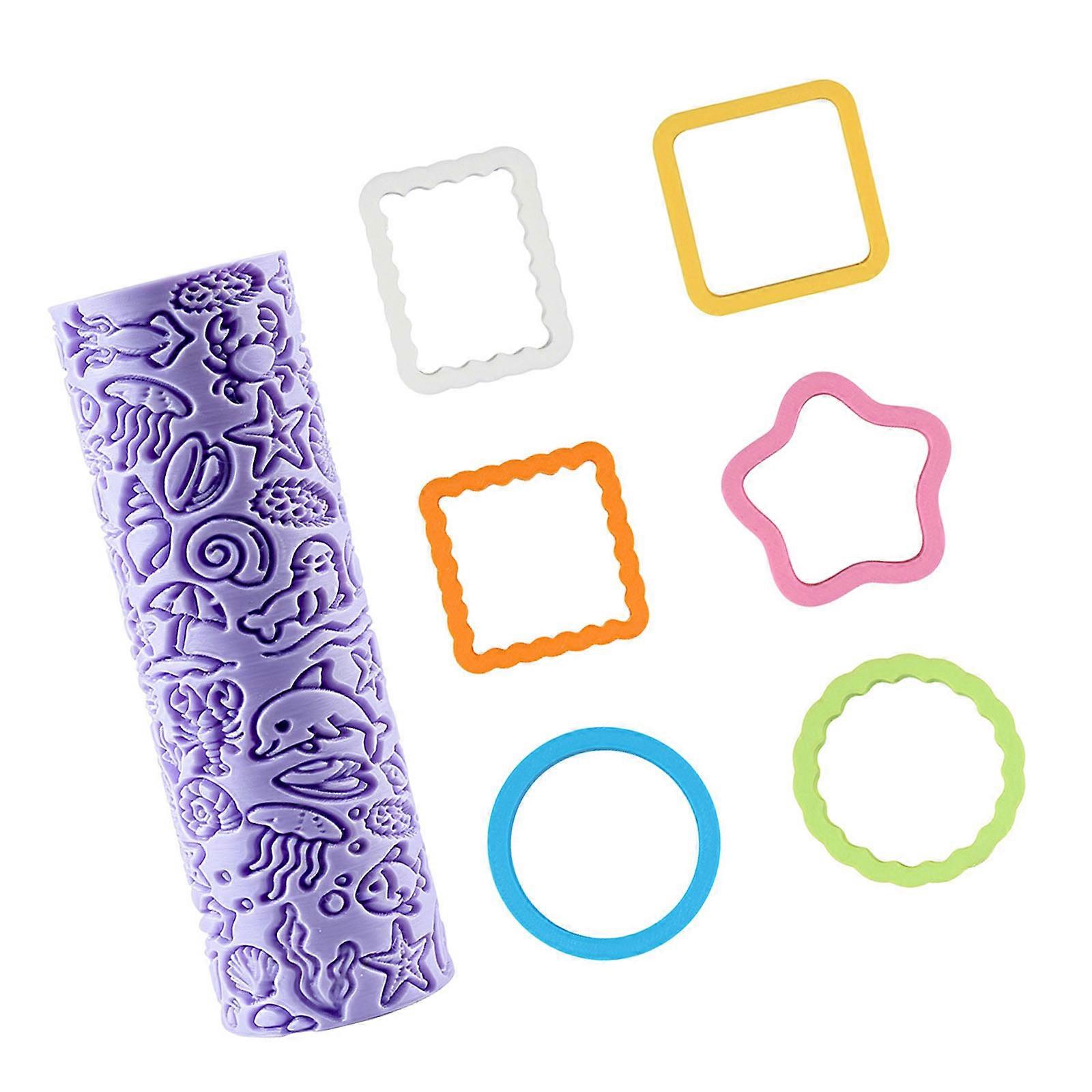 Decorative Clay Texturing and Cutter Set, 7 Piece Ocean Pattern Plastic Embossing Tool for Consistent Texture, Workshop Projects and Handmade Finish