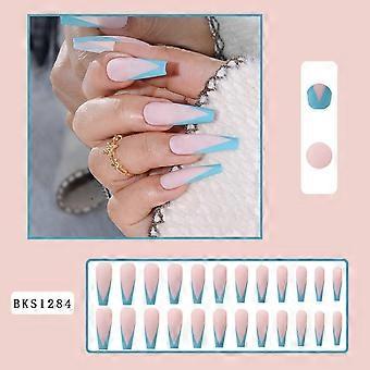 French Pink Blue False Nails Sweet & Charming Reusable False Nails