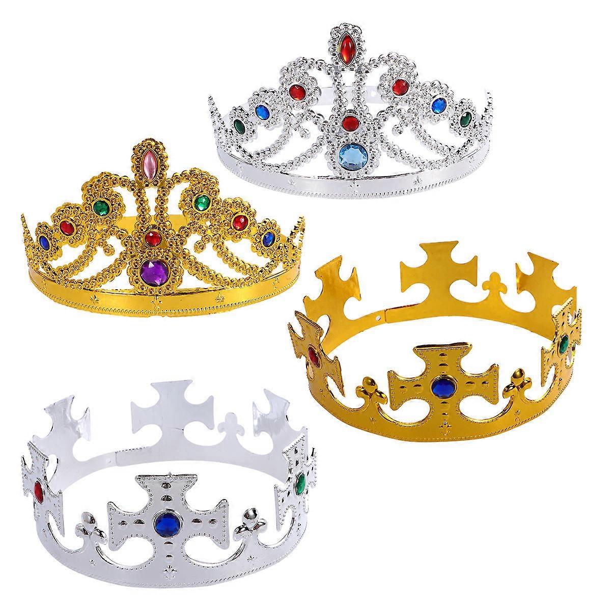 Royal Style Crown Headbands for Decoration 4Pcs Simulation Assorted Colors