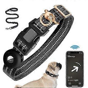 AirTag hondenhalsbandhouder, reflecterende 360° anti-verlieshalsband met riem, compatibel met AirTag & Tile, verstelbaar voor middelgrote en grote honden, zwart