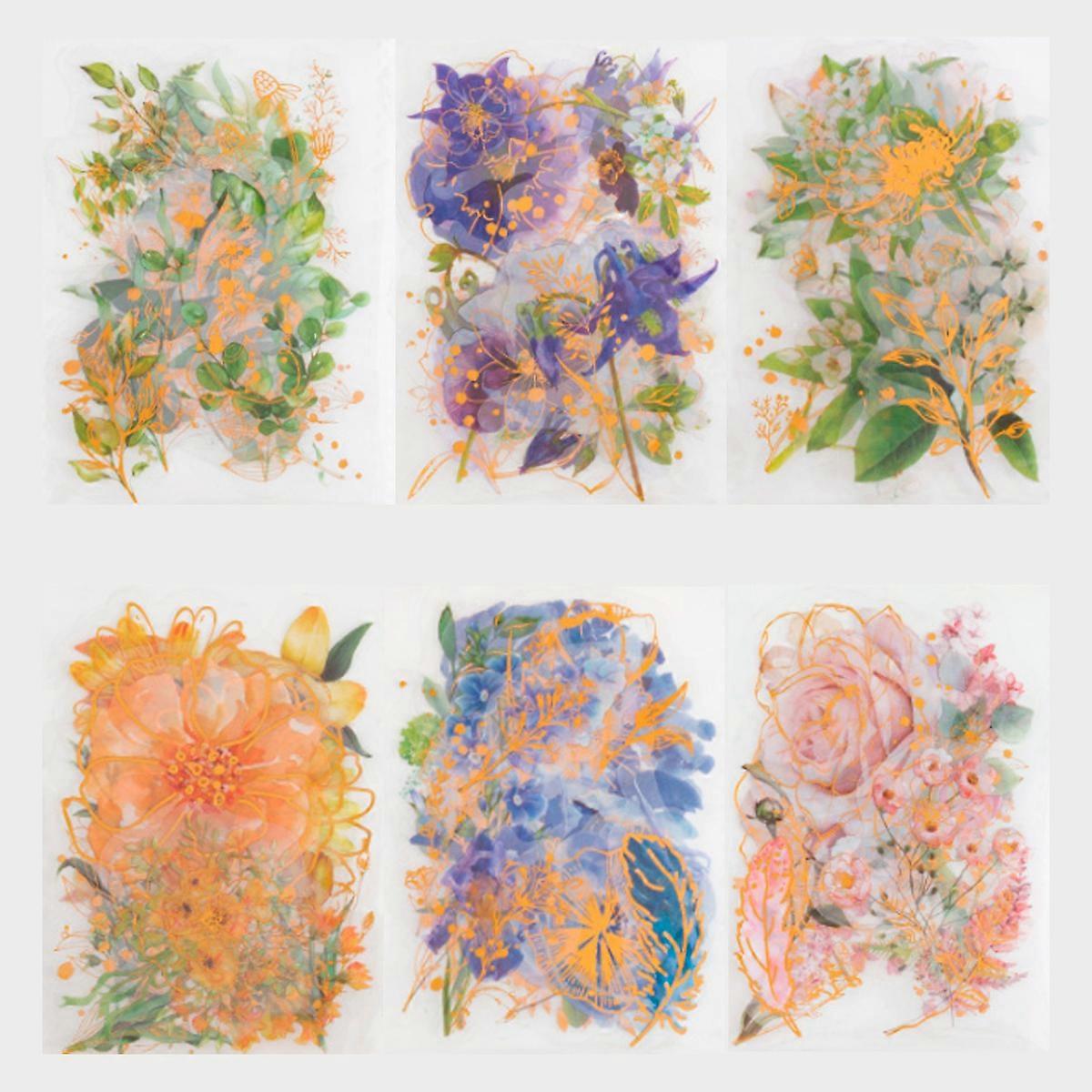 Embossed Floral Waterproof Stickers For Journaling