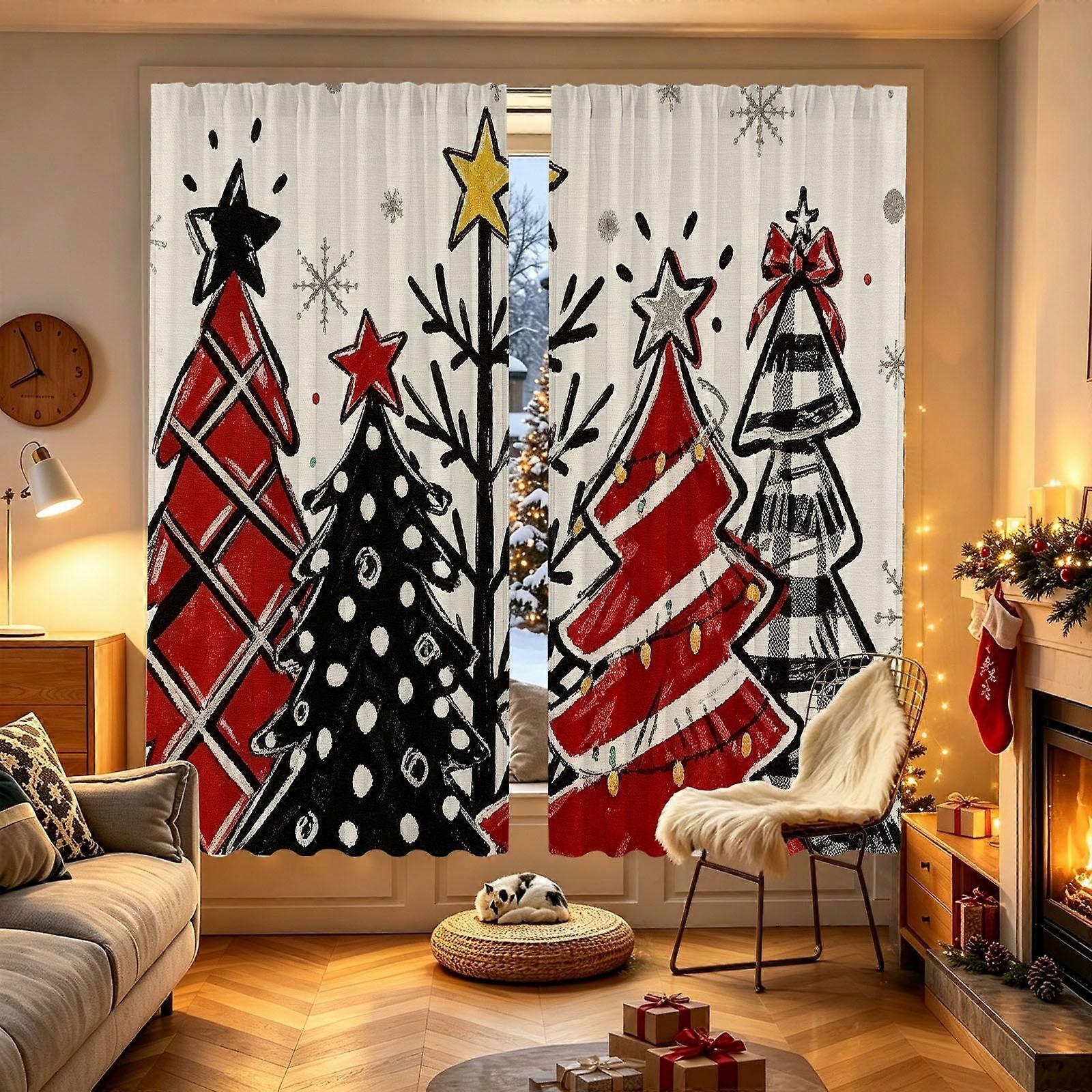 Curtain, cartoon stacked Christmas tree Pattern