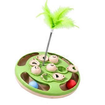 Food Discovery Toy with Turning Access Top for Both Cats and Dogs, Outer Ball Track, and Spring-Mounted Teaser Indoors  Green