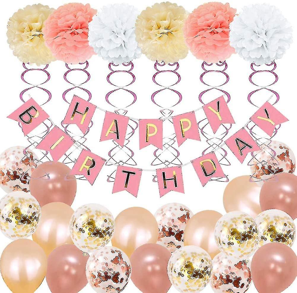 Birthday Decorations, Include 52pcs Banners Rose Gold Balloons