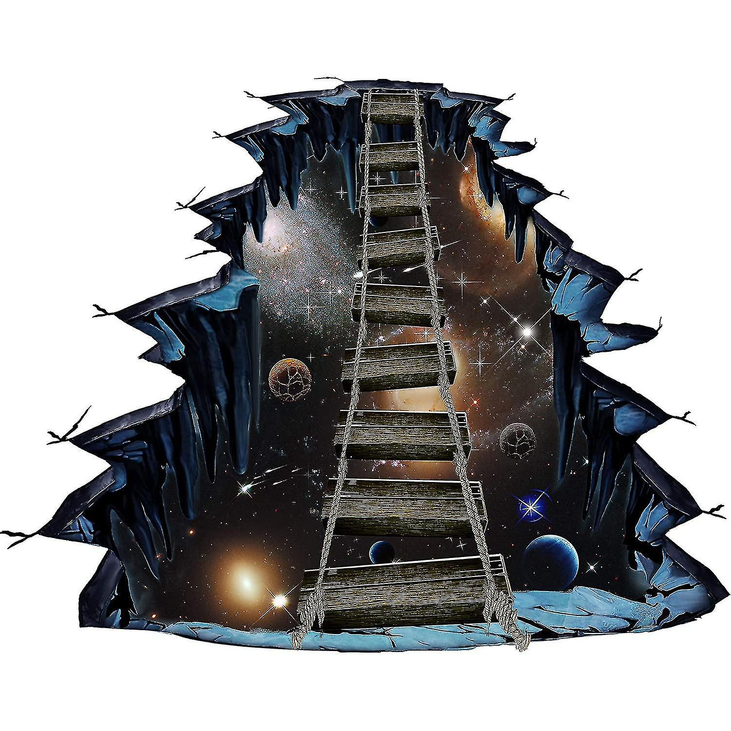 Rw-82004 3d Floor Stickers Galaxy Interstellar Space Suspension Bridge Floor Stickers Removable Illusion Waterproof Floor Wall Decor For Kids Bedroom