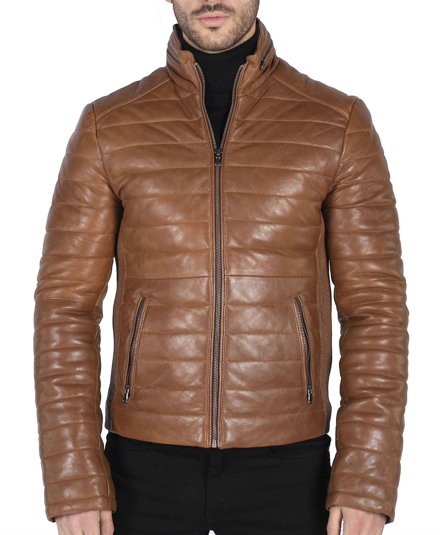 Herren Echtleder Echt Steppen Puffer Reißverschluss Jacke Casual