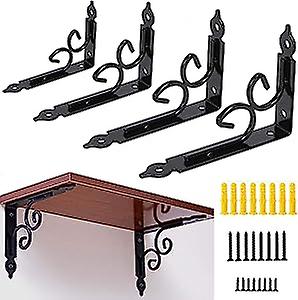 Set Of 4 L Shaped Wall Mounted Floating Shelf Brackets (8.25", Black)