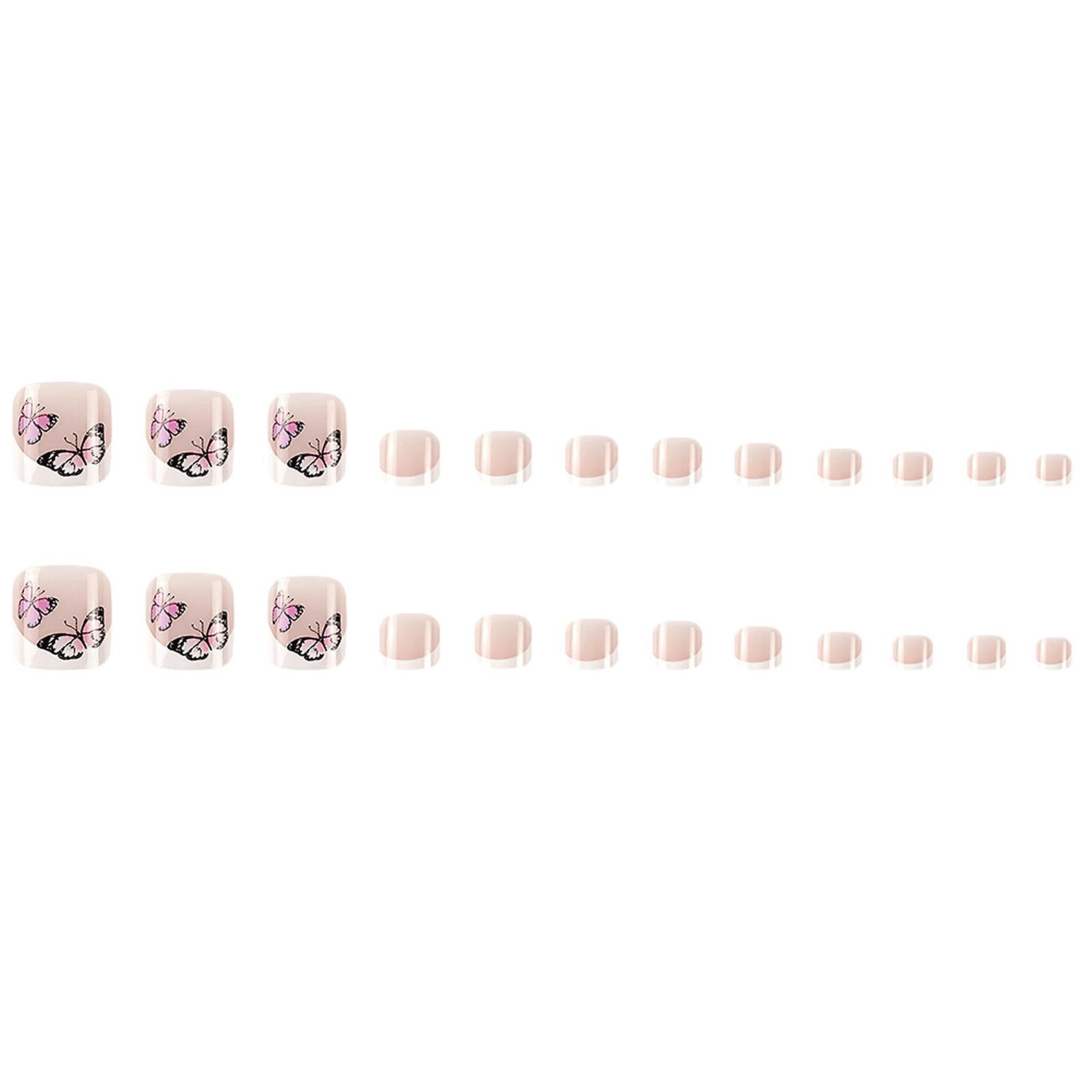 Light Pink French Style Square Fake Toenails Sweet & Charming Reusable False Nails