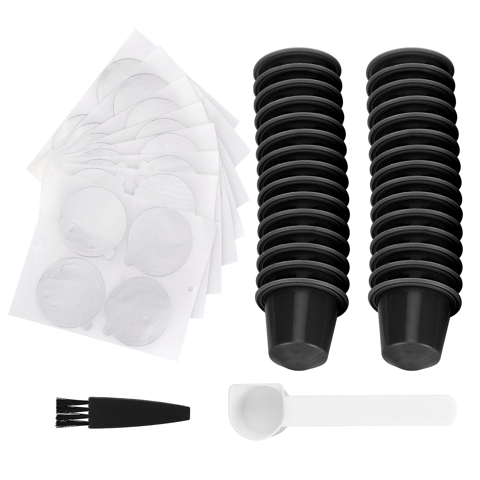 适用于Nespresso一次性咖啡胶囊壳咖啡粉过滤杯套件厨房用品（黑色30片咖啡胶囊+30片铝箔纸）