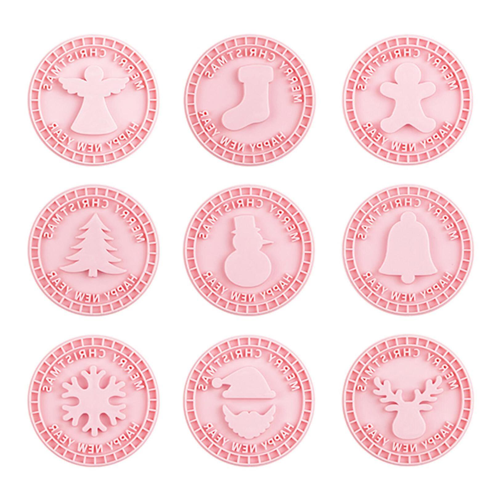 9pcs Christmas Cookie Cutters Xmas Cookie Embosser Stamp Biscuit Baking Tool
