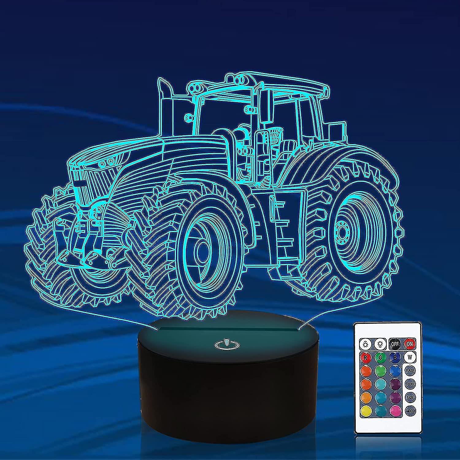 トラック 3D イリュージョンナイトランプ、トラクター 16 色変更調光可能ホログラム照明、スマートタイマー玩具 USB 充電テーブルデスク寝室装飾 Raoliang