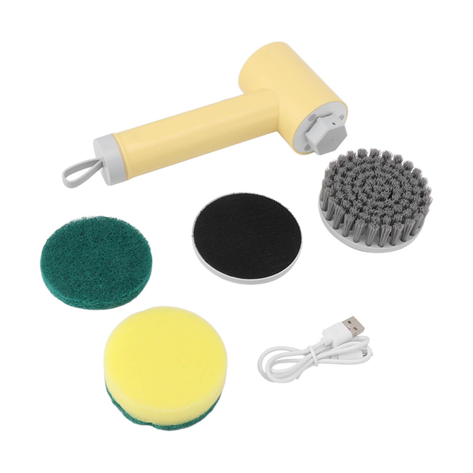 Yellow Multifunctional Electric Cleaning Brush for Kitchen & Bathroom - Replaceable Heads