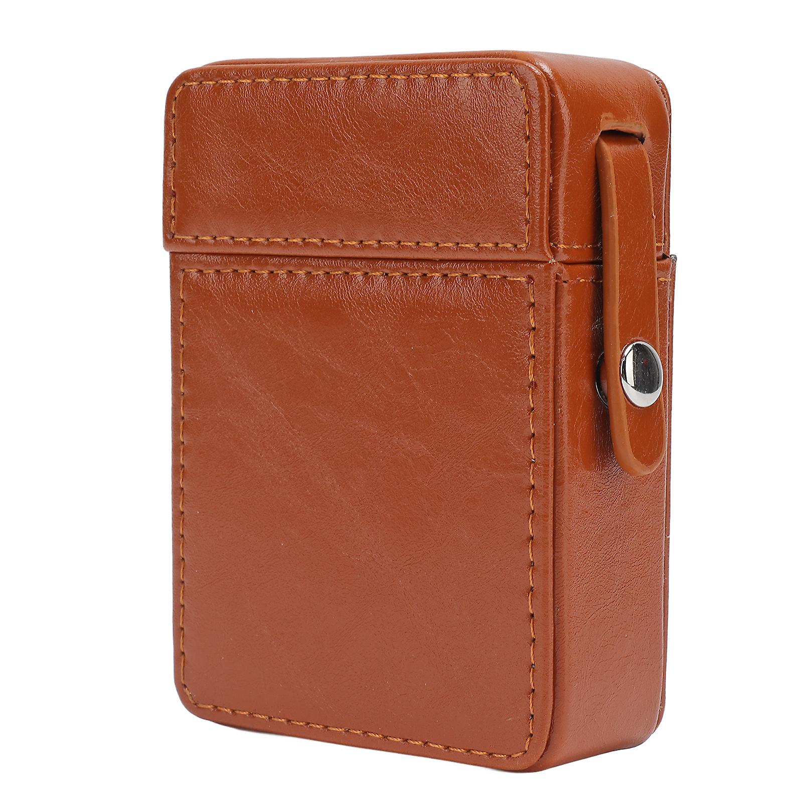 PU Leather Cigarette Case, 20-Piece Capacity, Pressure-Resistant, Portable, for Men, Apricot