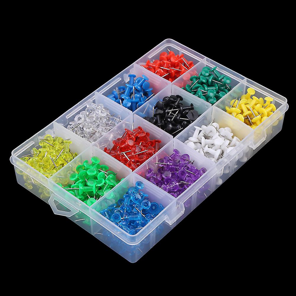 600pcs Multicolor Plastic Thumb Tacks Push Pins Set with Case