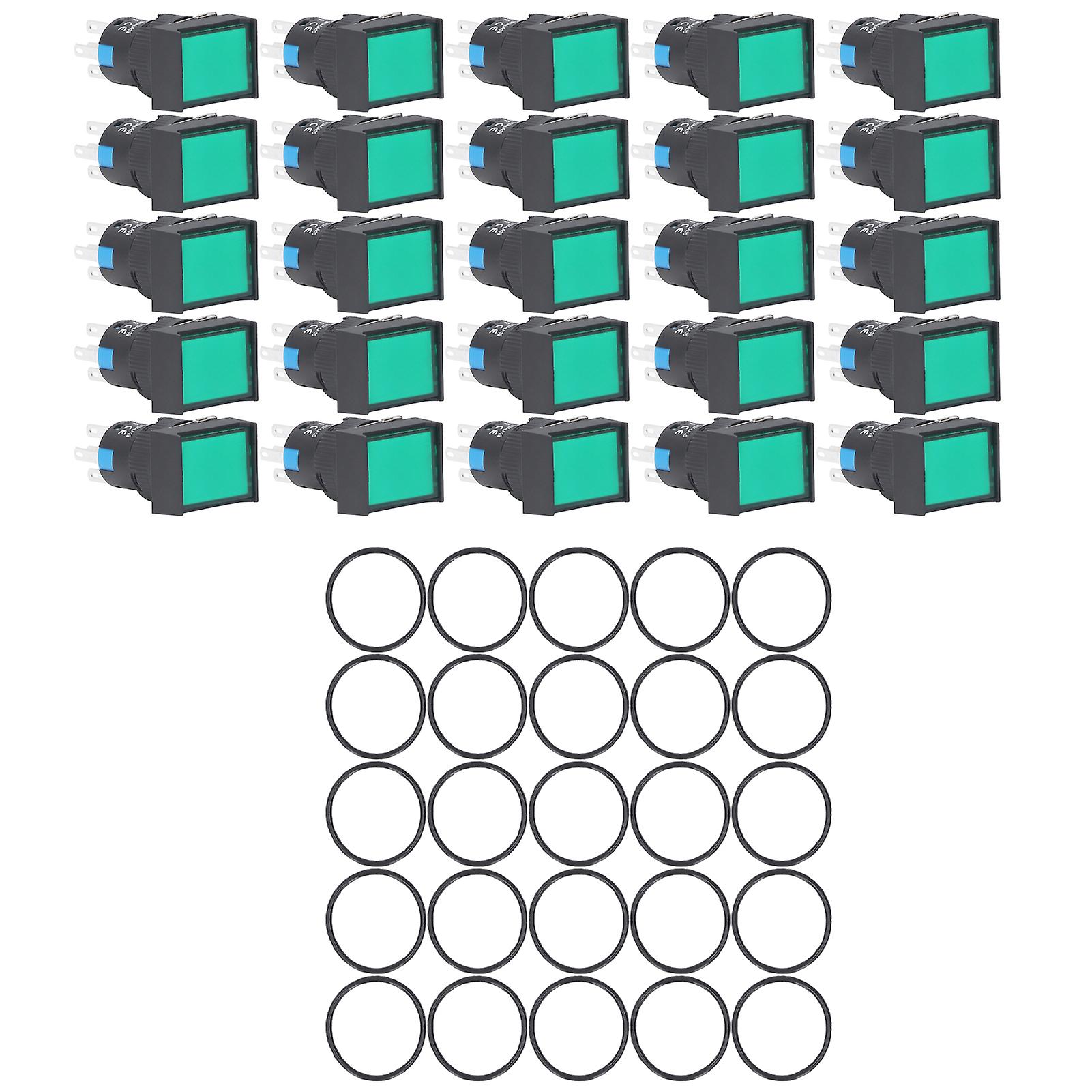 Ouitble Push Button Switchwith Light 25Pcs Momentary Push Button Switch Self Locking Rectangle with Light 220V BEMLA1611DSJ 16mm(Green)