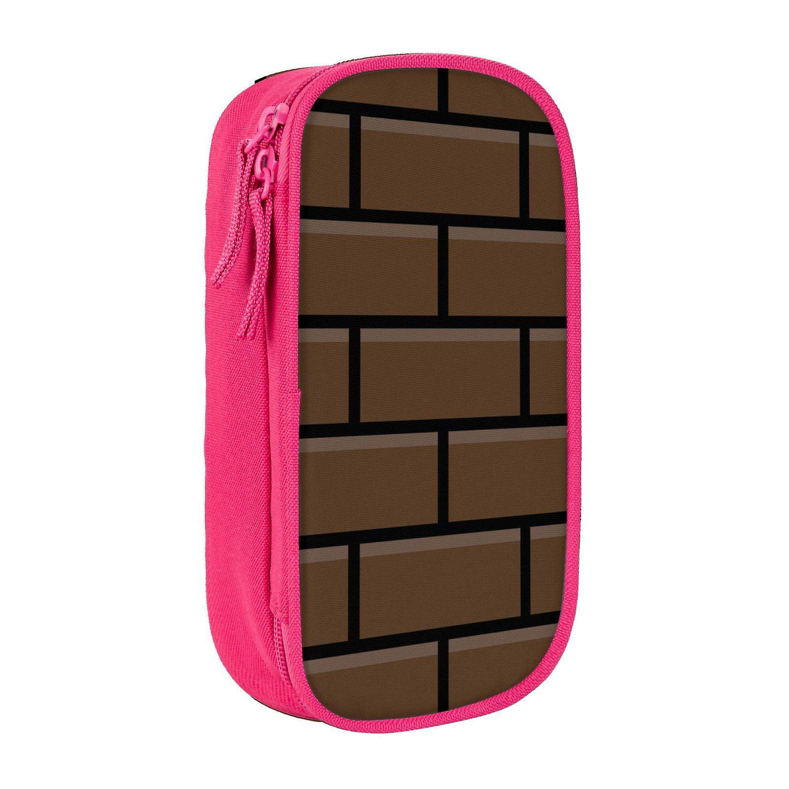 Large Storage Pencil Case, Pixel Bricks Pattern with Zipper Large Capacity Pen Bag