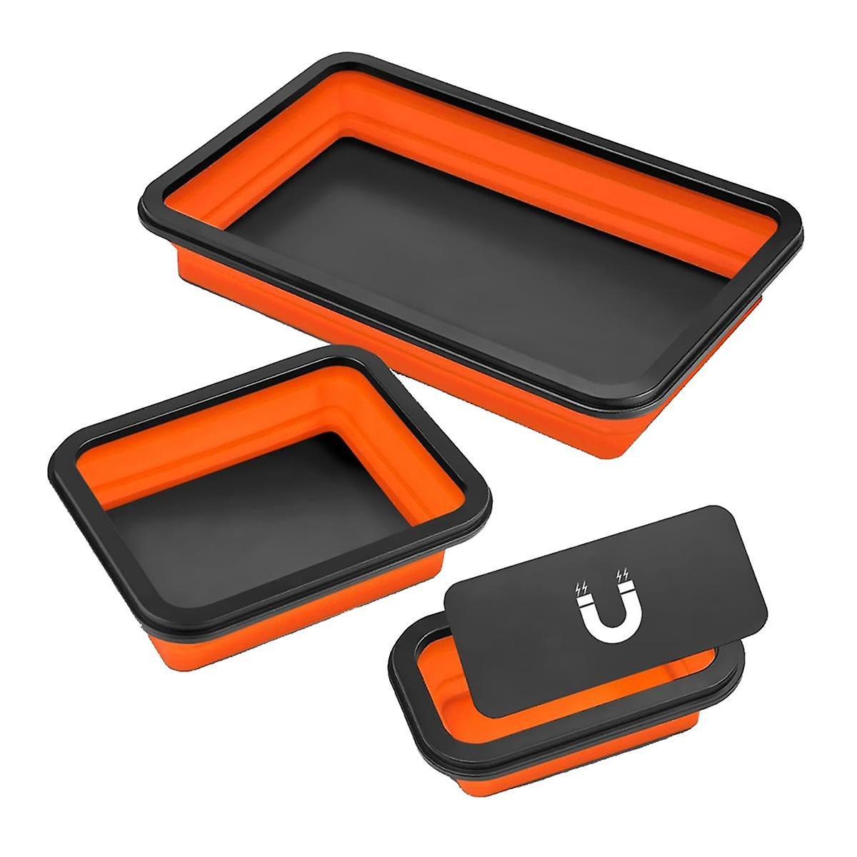 Magnetic Parts Tray Set, 3 Different Size Foldable Silicone Magnetic Tool Trays for Bolts, Screws, Nuts , Mechanic Tool