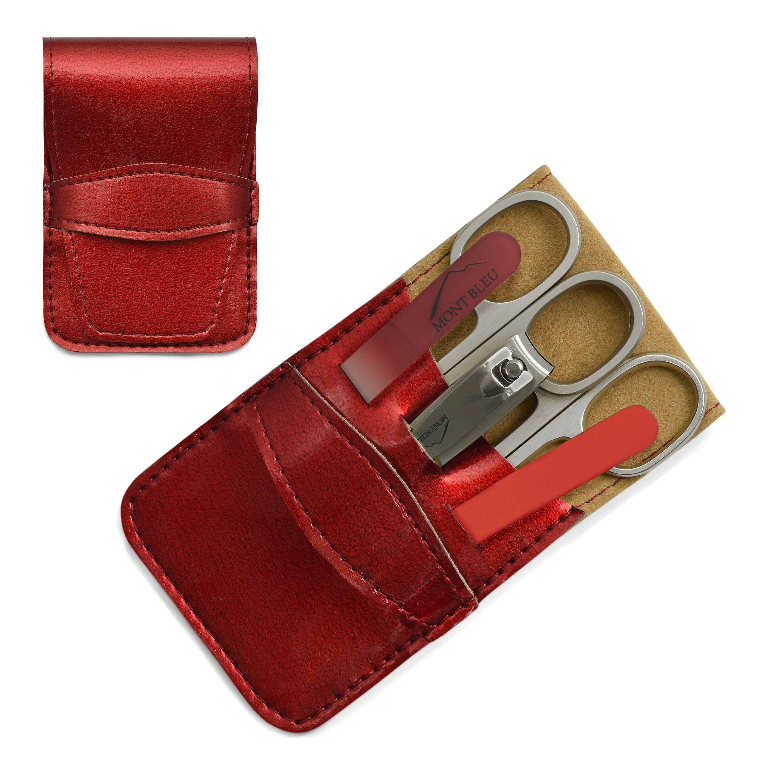 Mont Bleu 5-piece Manicure Set in Faux Leather Case, Red - Red