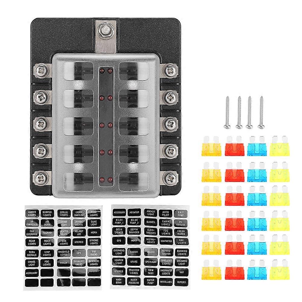 24pcs Blade Fuse 1 In 10 Out with LED Indicator Portable Fuse Holder Box Block for Car Truck Boat E2U711