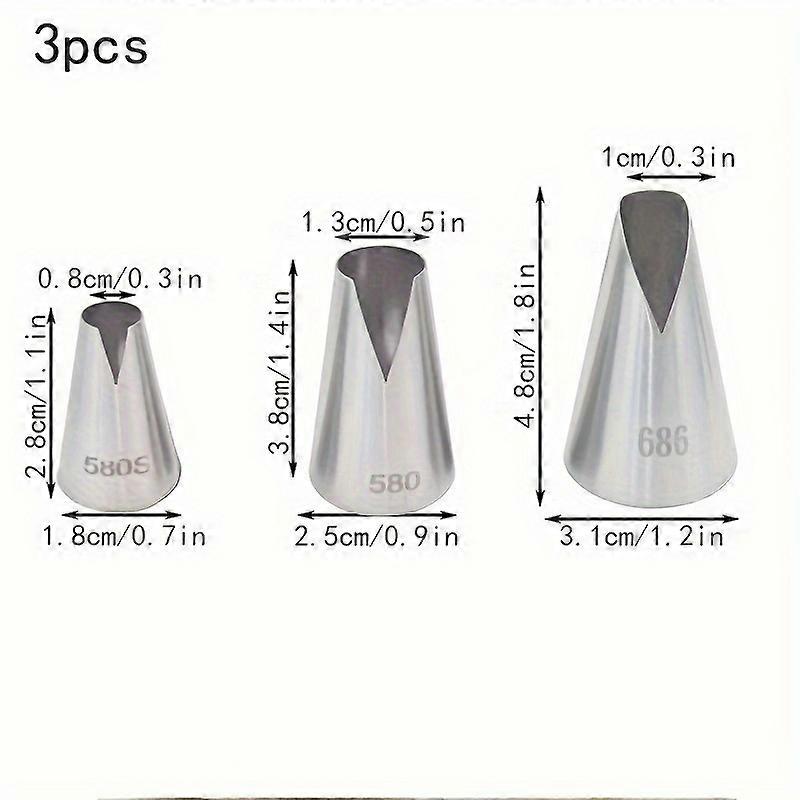3pcs, Stainless Steel V-Shaped Pastry Tips for Perfectly Pipped Cupcakes and Cookies - Santa Anna Icing Nozzle Tips for Frosting and Puff Making - Ess