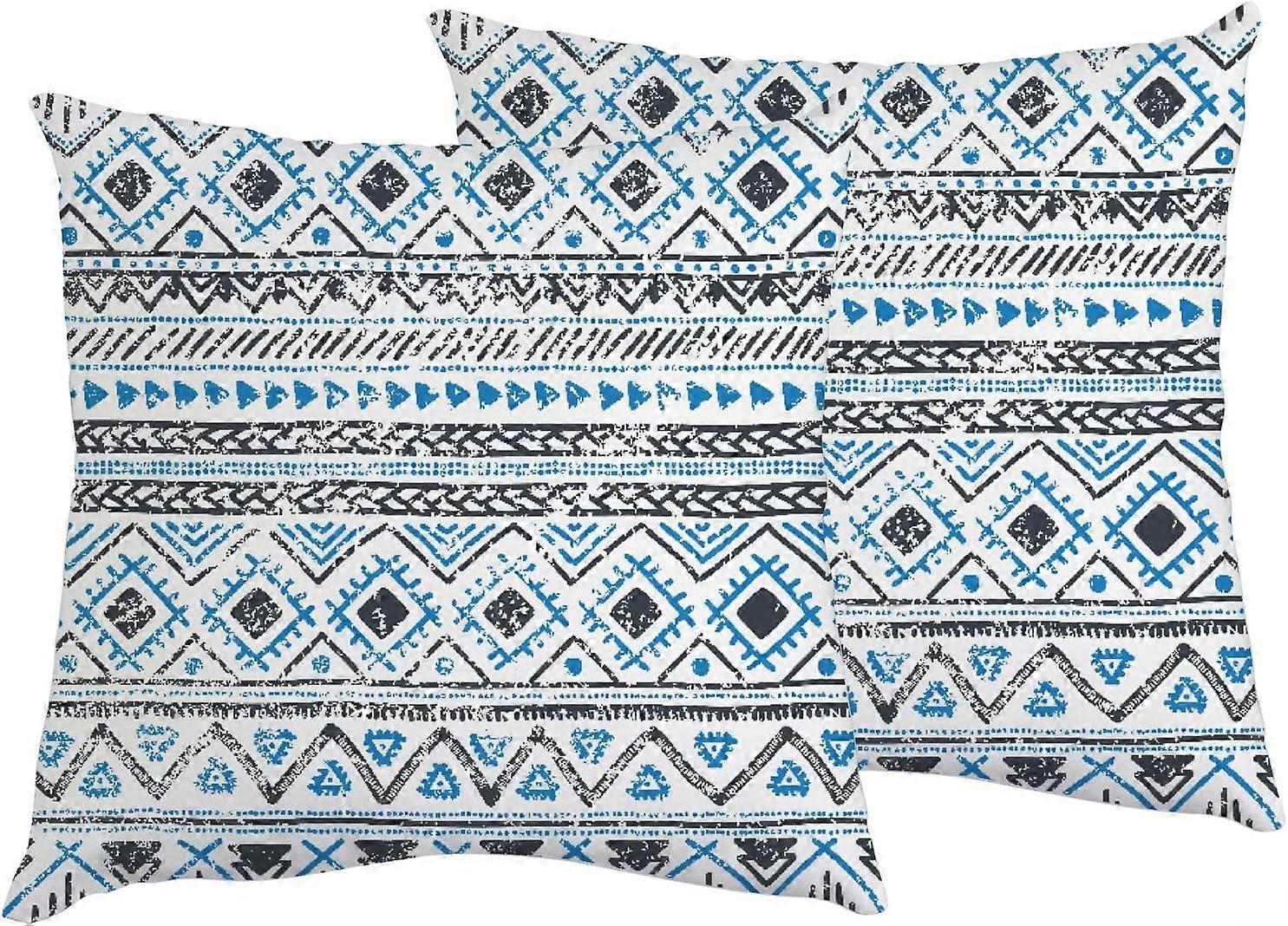Fronha Listrada Azul Branco 16x16 polegadas Capa de Almofada Quadrada Protetora Triângulo Étnico Boêmio Tribal Fronha Fronha com Conjunto de Zíper o