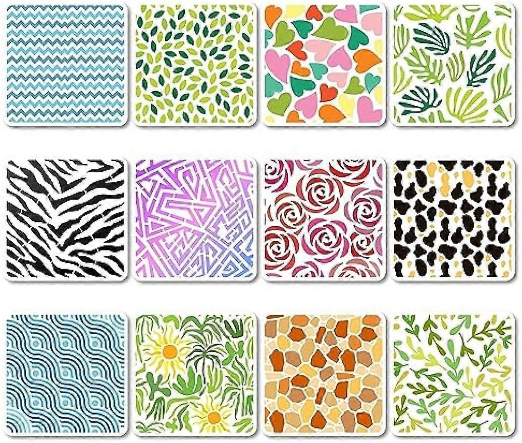 12 Styles Layering Mixed Media Stencils Leopard Geometric Leaf Spirals Cubist Rose Wall Texture Crackle Stencils Plastic Marble Background Spray Art C