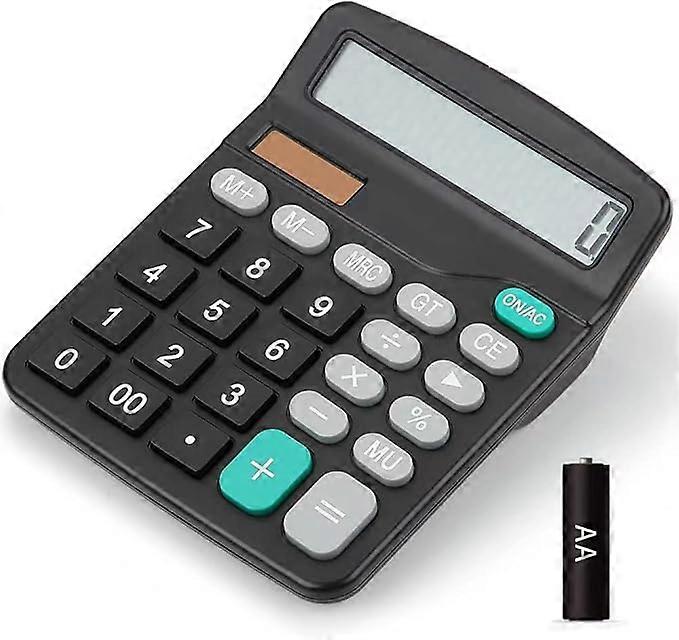 Desktop Calculator Solar and Battery Powered 12-Digit Large LCD Display Comes with AA Batteries for Power Suitable for Business, Office, School, Home 