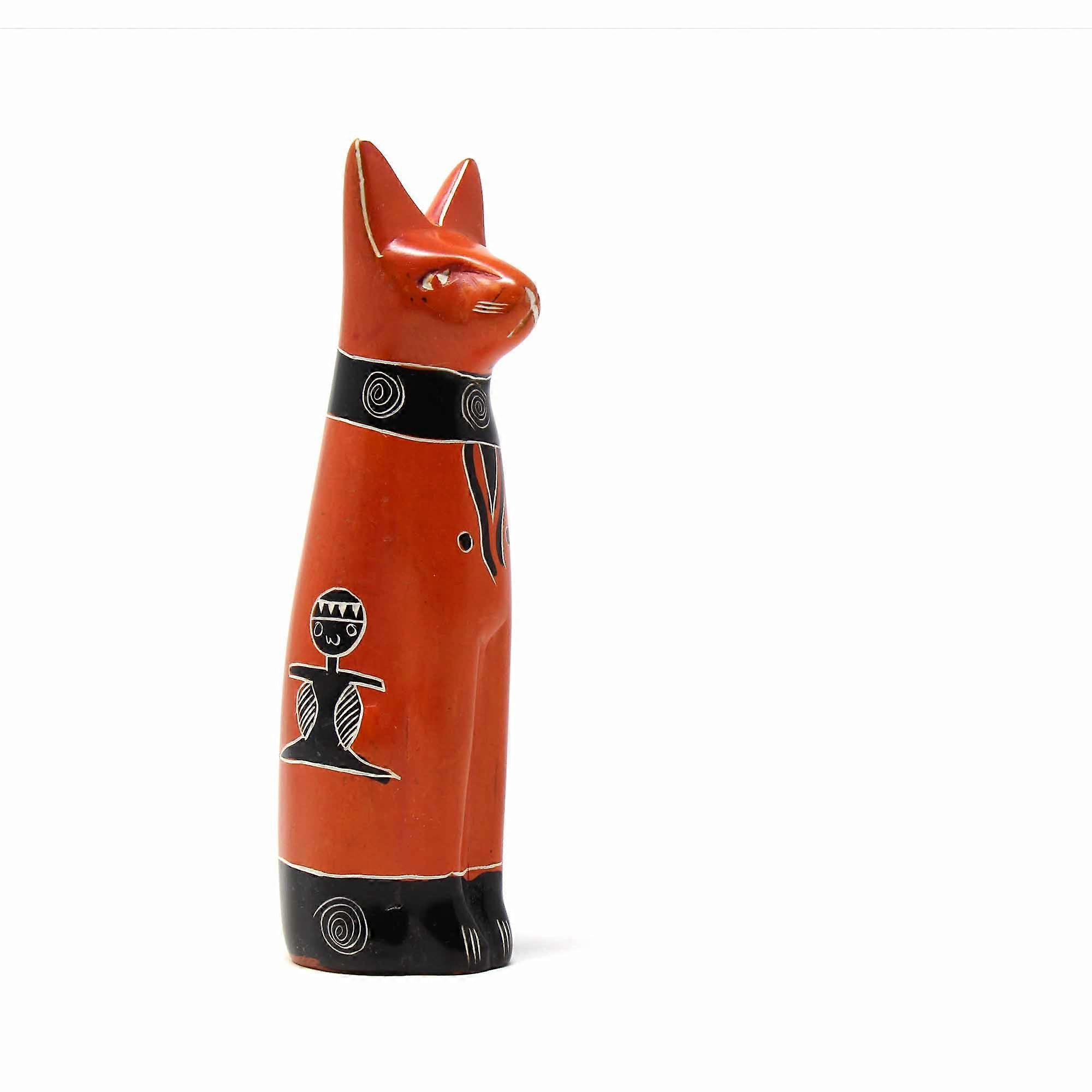 Handcrafted 5-inch Soapstone Sitting Cat Sculpture in Orange Smolart