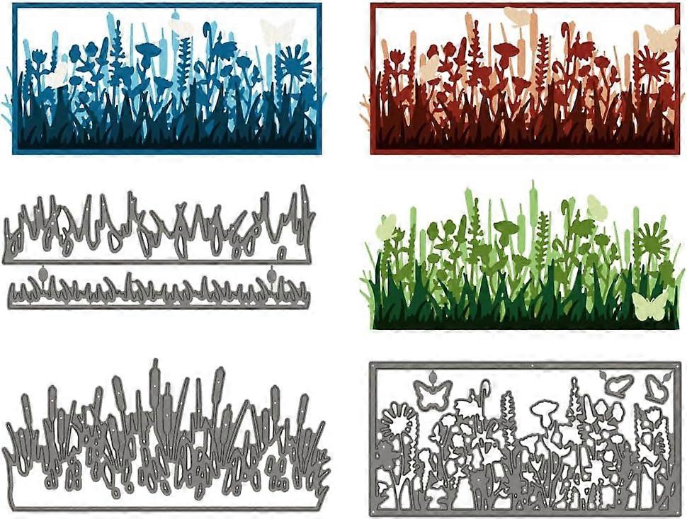 3Pcs Flower Garden Carbon Steel Cut Stencils Flower Garden Grass Backdrop Embossing Template for Paper Card Making Metal Stencils Cutting Die Scrapboo