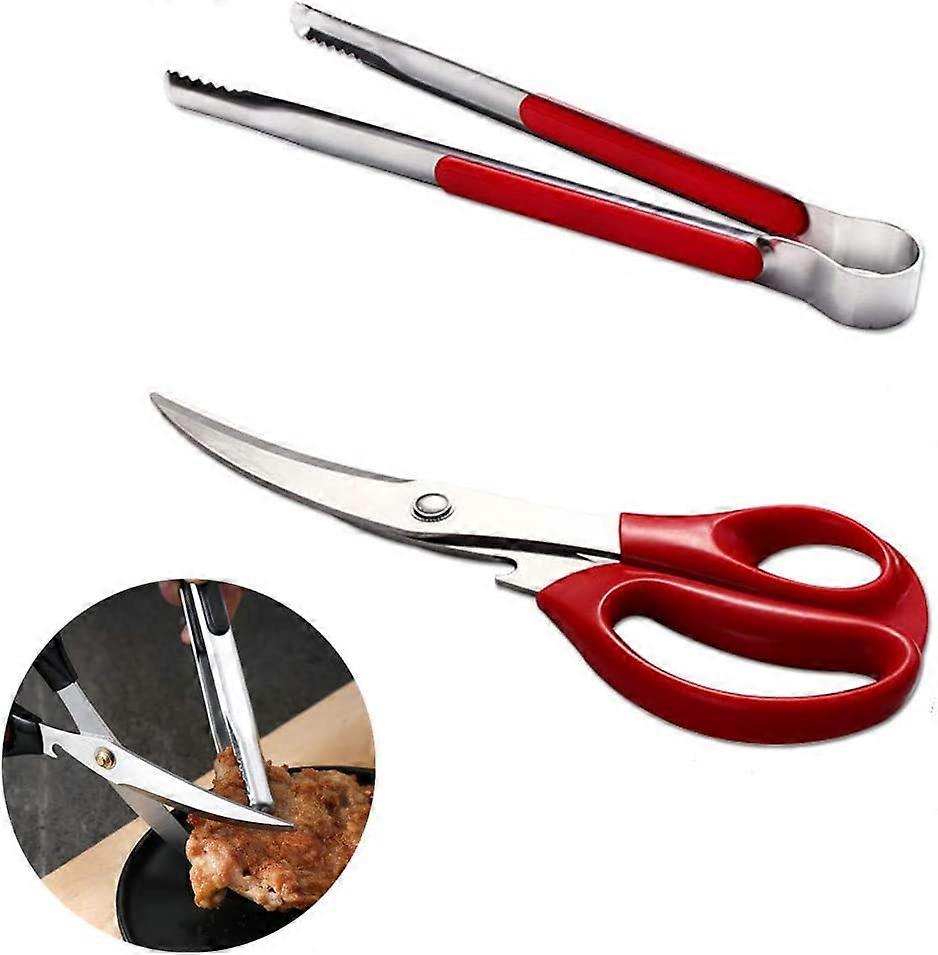 Kitchen Scissors For Food - Pizza Scissors - Bbq Scissors - With Clip - Red