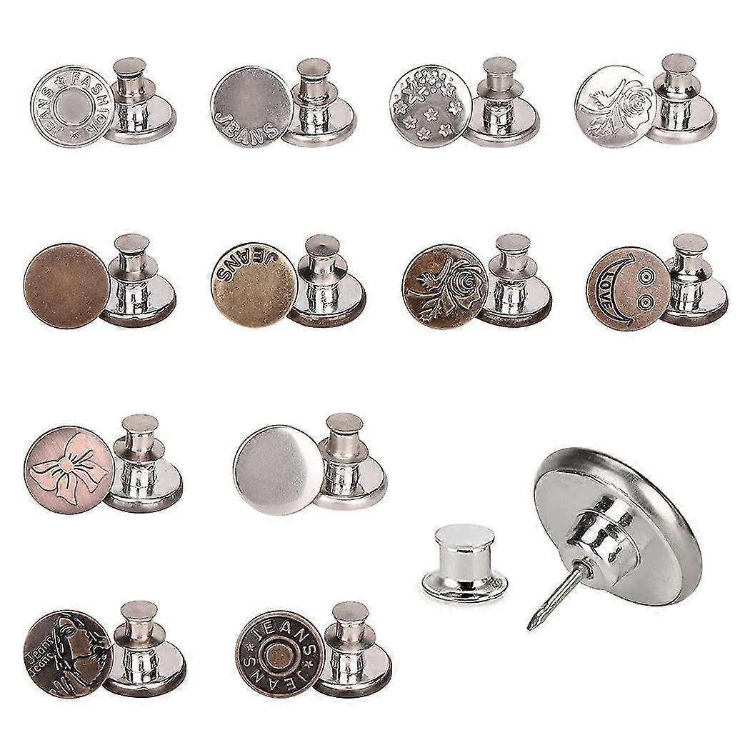 12pcs Jeans Button Pins Durable Metal Jeans Button Replacement Removable Buttons Pins