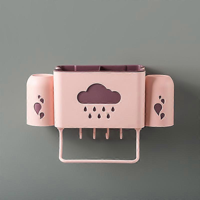 PinkWall Mounted Toothbrush Holder Plastic Toothbrush Holder Toothpaste Storage Rack-BDD