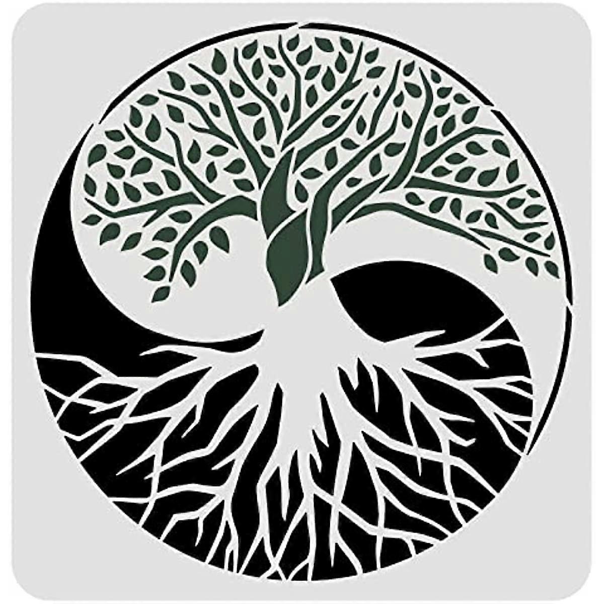 1PC Tree of Life Pattern Stencils 11.8x11.8 inch Cutout DIY Craft Template Square Reusable PET Tree Drawing Stencils for Painting on Wood Signs Floor