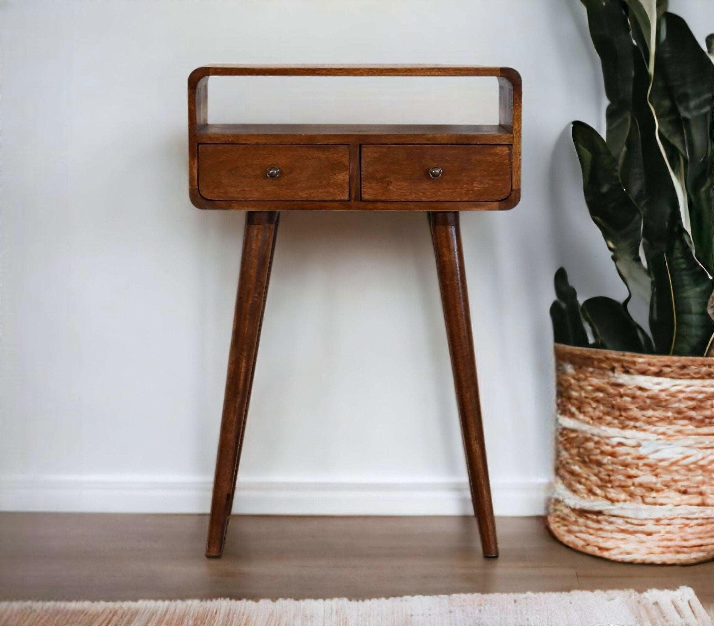 Small Curved Console Table In Dark Finish