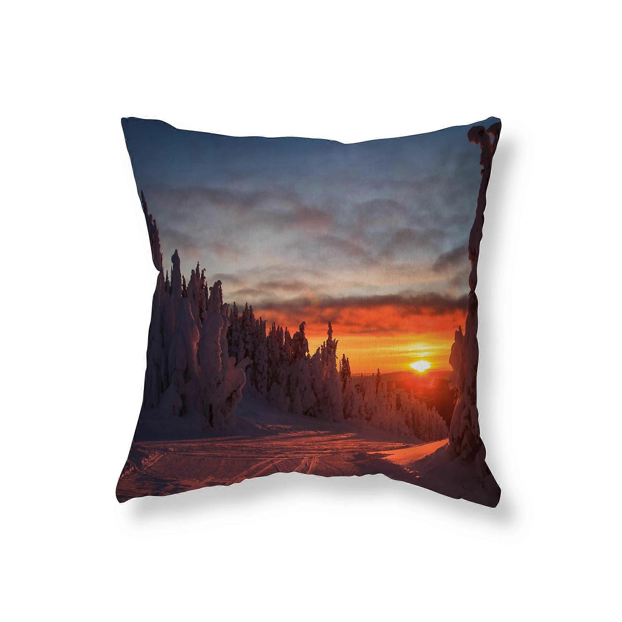 Winter Sunrise Sunset Snow Scène kussensloop Design 2011