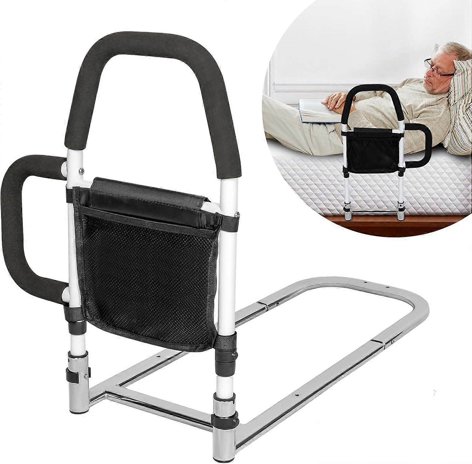 Bed Rails for Elderly Adults with Storage Pocket, Bed Assist Rail with Dual Grab Bars for Easily Getting in & Out of Bed, Bed Rail Fits King, Queen, F