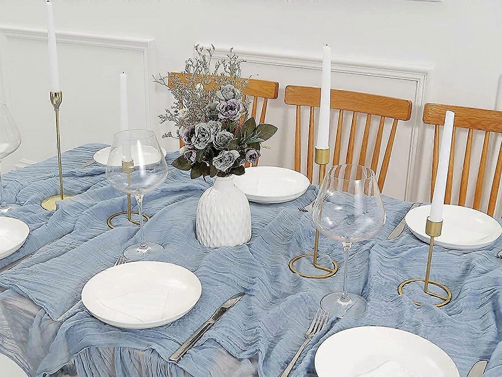 90x400cm Tulle Doily Table Runner Wedding Table Cloth Decor Blue