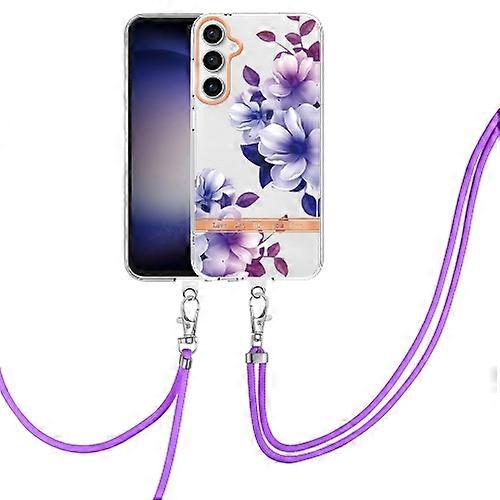 For Samsung Galaxy S23 FE 5G Flowers and Plants Series IMD TPU Mobile Phone Case with Lanyard
