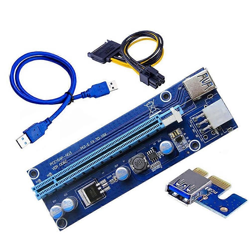 006C Pcie 1X a 16X Express Riser Card Graphics Pci-E Riser Extender 60cm USB 3.0 Cable Sata a 6Pin